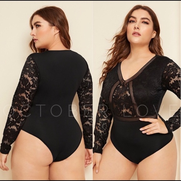 1 left ❤️ Plus Black Lace Bodysuit - Picture 2 of 3